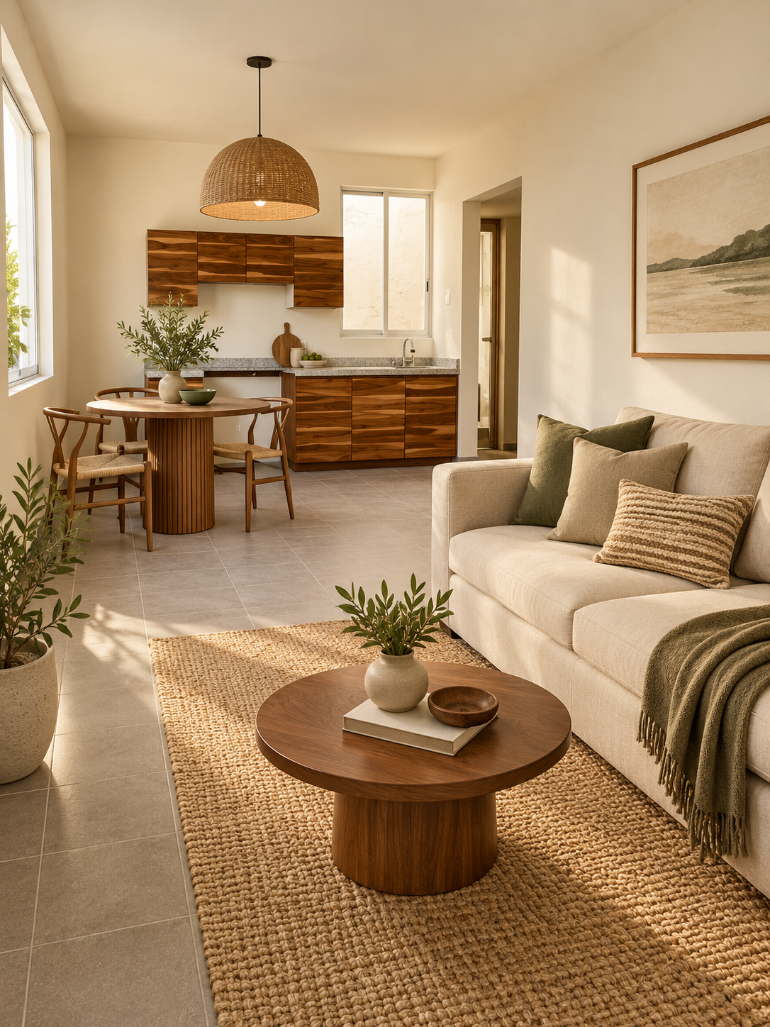 Estancia y cocina del departamento